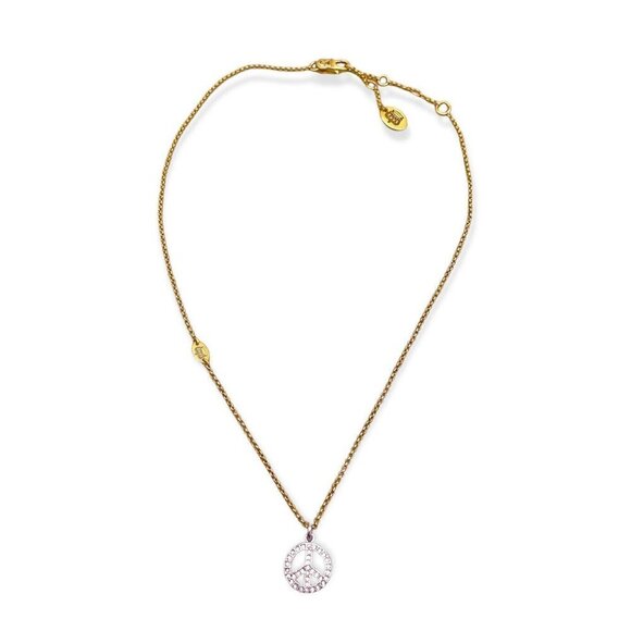 Juicy Couture Peace Sign Pendant Necklace Gold Silver Tone 16 to 18.5 - Picture 1 of 6